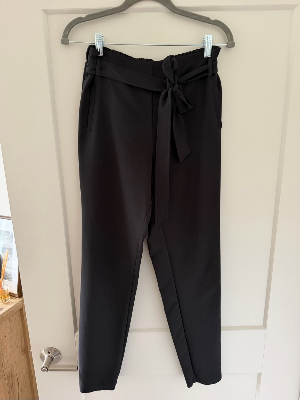 Black Waist Tie Pants - Women
